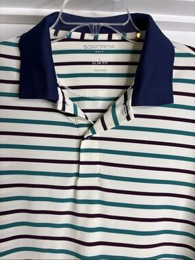 Bonobos Slim Fit Polo in Navy Collar with Teal strips large